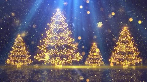 Golden Glittering Christmas Trees Celebration Background