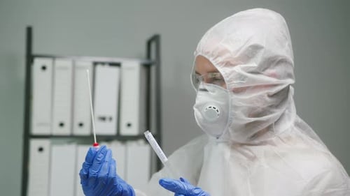 PCR DNA Testing Protocol Process Medical Healthcare Technologist Doctor Holding COVID19 Swab
