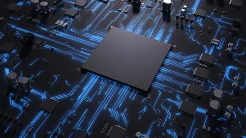 Processeur central sur une animation 3D dynamique de carte de circuit imprimé