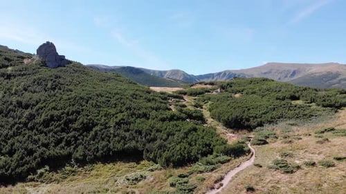Aerial Panoramic View of Green Mountain Range and Hills in Valley of Carpathian