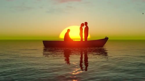 Lovers on a Boat Trip And Sunset Ocean