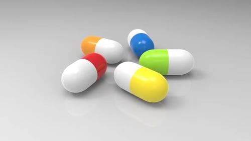 3D Animated Colorful Pills Medical Capsules Rotating Loop