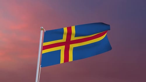 Animated Flag Waving in Realistic 3D Against Sunset Sky