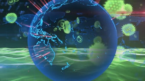 Digital Globe Animation with Spreading Viruses and Futuristic Data