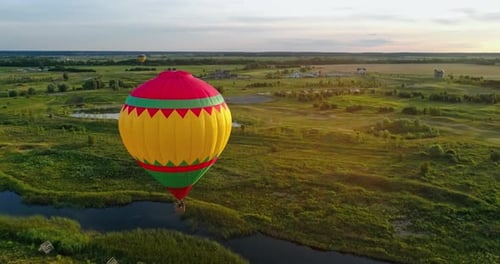 Colorful Hot Air Balloon Flight at Sunset