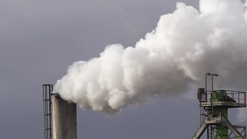 750463 Smokestack of Sugar Refinery with Water Vapour, Near Caen in Normandy, Real Time