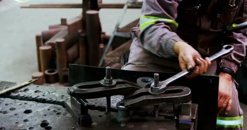 Male Engineer Using Wrench Tool in Workshop 4k