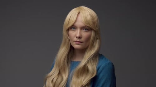 Nordic Blond Model in Studio with Dramatic Top Light