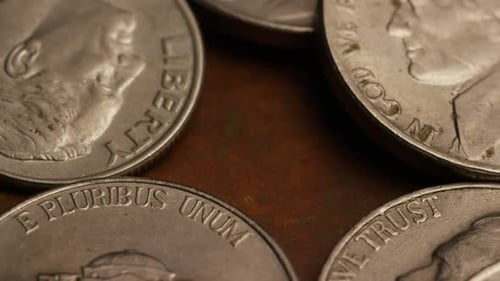 Rotating stock footage shot of American monetary coins - MONEY 0302