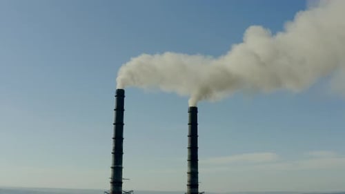Aerial View of Emission to Atmosphere From Industrial Pipes