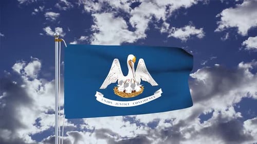 Louisiana State Flag Waving with Clouds Background