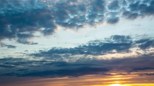 Orange Sunset With Clouds, Time Lapse, 4k