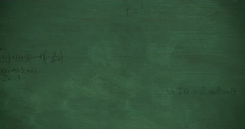 Mathmatical calculations falling to green chalkboard background 4k