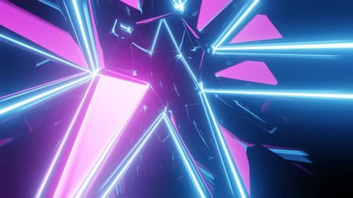 Abstract Geometric Tunnel Motion with Glowing Neon Lights