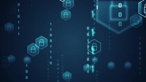 Futuristic Digital Security Data Stream with Glowing Padlocks