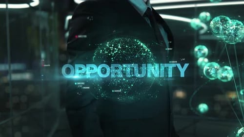 Homme d'affaires avec concept d'hologramme d'opportunité