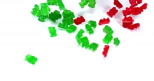 Gummy Bears Falling, Red and Green Candies