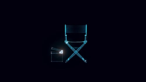Futuristic Holographic Director's Chair and Clapperboard Animation