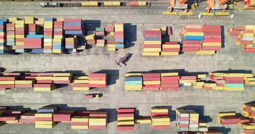Aerial View of Shipping Port with Colorful Containers