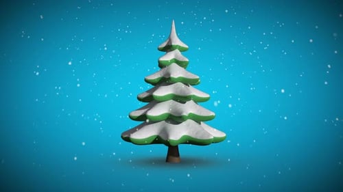 Snow falling on revolving fir tree