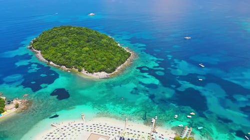 Aerial View of Tropical Island Beach and Lagoon