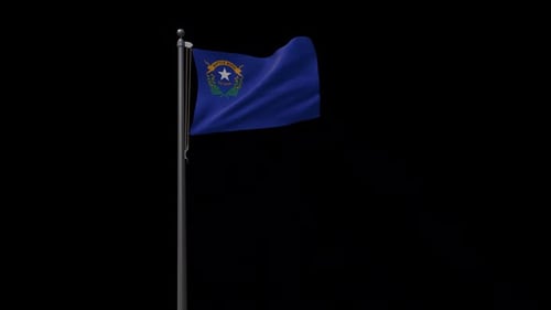 Waving Nevada State Flag on Flagpole
