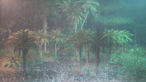 Pluie la nuit tombant par les noix de coco sauvages - Paysage nocturne pluvieux dans la forêt de cocotiers