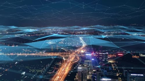 smart Connected city skyline. Futuristic network concept, city Technology.