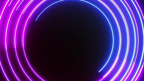 Loop Animation Of Neon Glowing Circle, Light Circle Motion Over Black Background, Abstract Circle