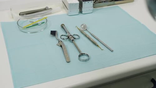 Dental Tools and Surgical Mask on Sterile Mat