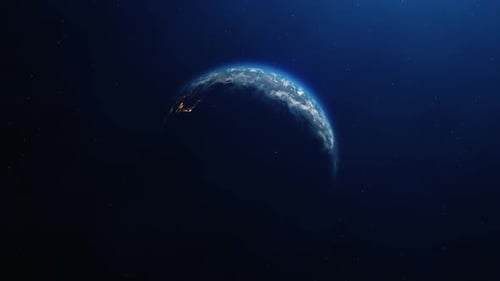 Space view on Planet Earth rotating Solar Eclipse