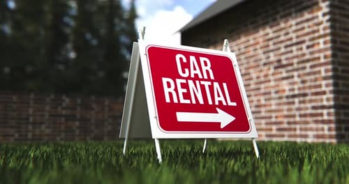 Animated Car Rental Sign on Green Grass