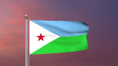 Waving Djibouti Flag on Flagpole Animation
