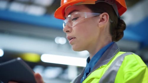 Closeup Supervisor Working Manufacturing Company in Safety Uniform