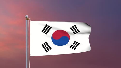Realistic South Korean Flag Waving Animation on Pole