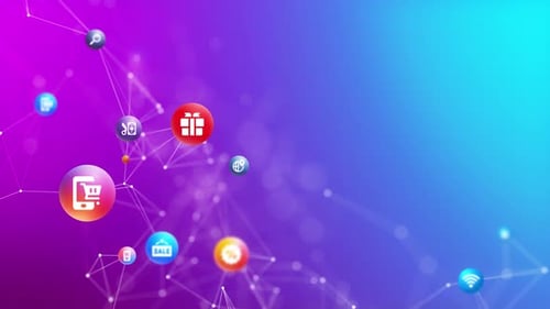 Futuristic E-commerce Network with Animated Technology Icons