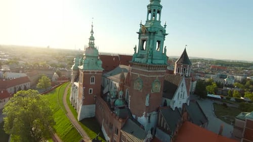 Aerial View of Wawel Royal Castle and Cathedral Early Morning at Dawn