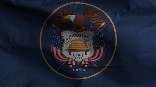 Realistic Waving Flag of Utah with State Seal