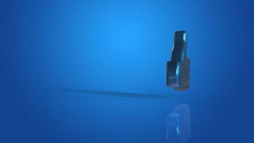 3D Futuristic Thumbs Up Icon Rotating with Glowing Effect