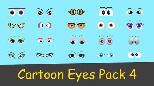 Animated Cartoon Eyes with Various Expressions in Flat Design Style
