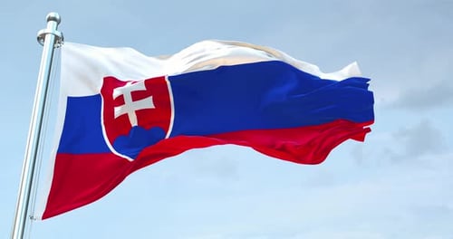 Realistic Slovakia Flag Waving in Wind on Flagpole