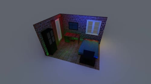 Animated Bedroom Interior with Dynamic Color Lighting Effects