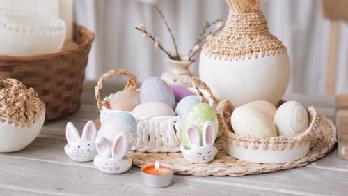 Festive Easter Eggs and Bunny Table Decoration