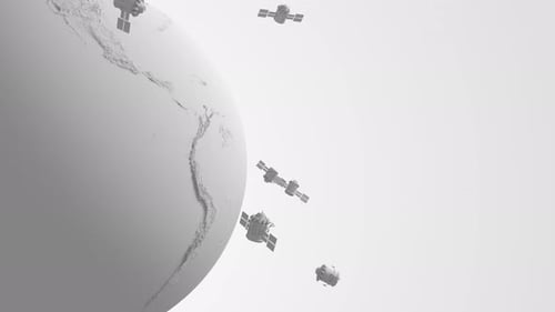 système mondial de satellites dans le style gris clair Le satellite de communication LEO fait le tour du monde.