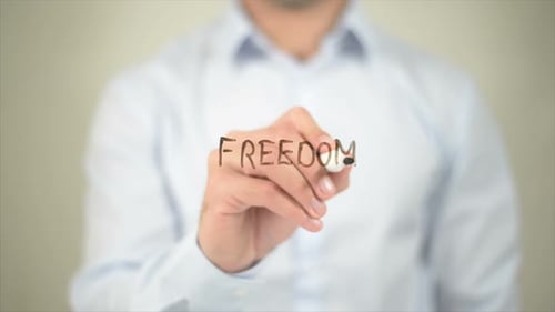 Freedom Man Writing on Transparent Screen