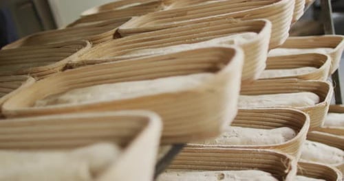 Animation of bread in molds prepared for baking