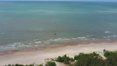 Aerial Dron Shot Baltic Sea at Pavilosta, Latvia. The Latvian Coast of the Baltic Sea 4K Video