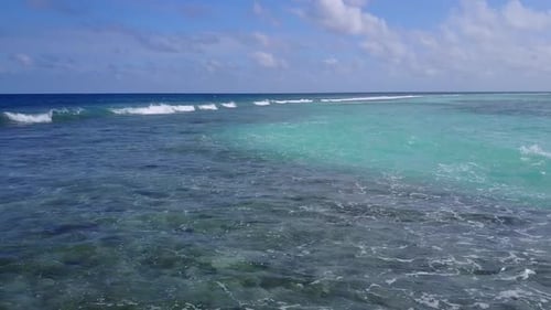 Summer nature of exotic bay beach by blue ocean with sand background near waves