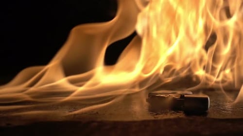 Close Up of Intense Flames with Metal Object