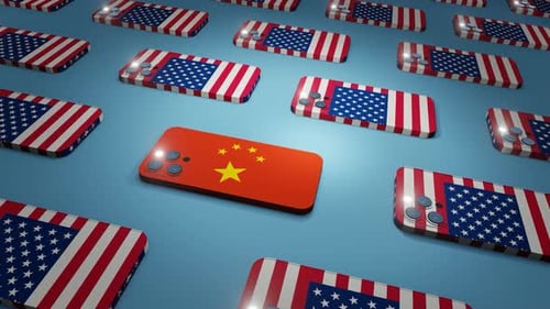 USA Flag Mobil Phone and Chinese Flag Mobil Phone
